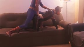 Puppy gets pummeled by insatiable costume play Spiderman