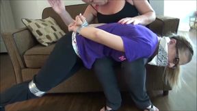 Christian Step-mom Disciplines Sassy Step-daughter with Tape Bondage, Panty Gagging & Spanking!