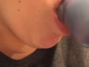 Fucking and Sucking Knotted Dildo