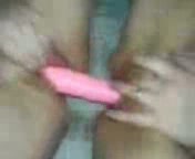 Aroused brunette wife shares double ended dildo with her girl friend