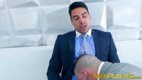 ”Jock executive has his prick sucked before fucking his man”