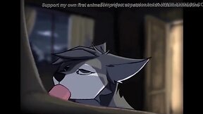 Lovely furry wolf boi slurping cock