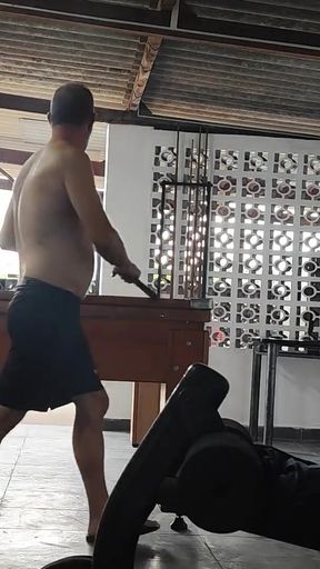 Camera films straight players playing pool and naked   Clip 1