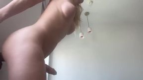 Blonde with huge black dildo