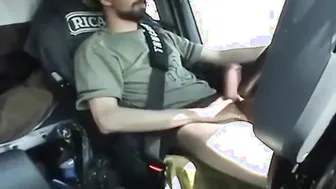 Straight French trucker jerks his big cock while driving