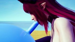 demon girl sucking off a bouncing ball.