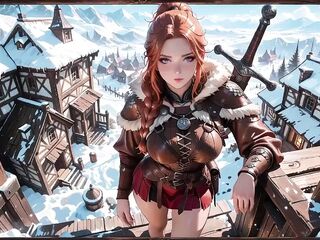 Redhead Warrior in Snow! Forbidden Leather Armor Seduction in Medieval Village. Cold Queen Unzips Her Gear & Goes Wild!