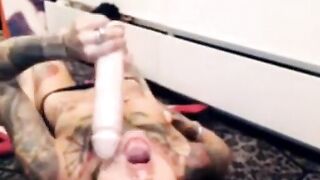 Tattooed Blonde Rough Throat Sex With Dildo On Webcam