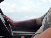 Country boy bates in his truck on the highway