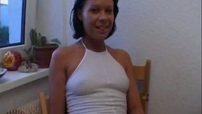 Whorish brunette wife masturbates with big glass bottle