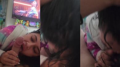 Latina showered after threesome then sucks my dick again whilst her friend watches and mastturbates