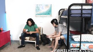 Nerdy gay teen has breeding threesome with stepfamily