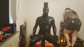 Golden Shower Fetish - Mature Domme Drenches Latex Slave