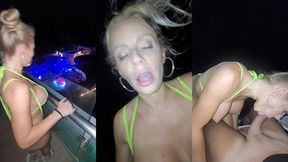 blonde raver slut takes you to rooftop to suck and fuck you