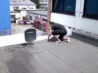 Tattooed hottie enjoying hard bang outdoor with her man