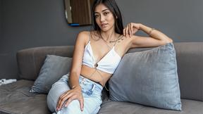 ”Skinny bitch in hot lingerie sucks a huge beefy dick before riding it hard”