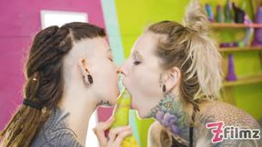 Tattooed Goth Teen Gets Fucked with Alt Pornstar's Strap On Toy