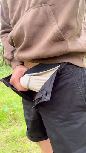 Teen boy walk nude in nature for gay daddy flash big dick