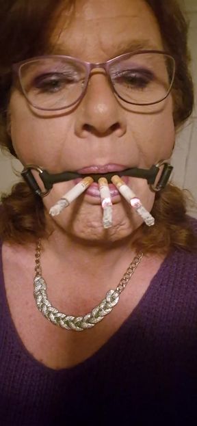 Ballgag Smoking 3 at once   Clip 1