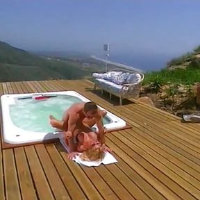 Big dick stud gets sloppy and wet from busty MILF in swimsuit then fucks