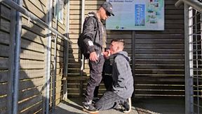 Gay Outdoor Blowjob in the Observation Tower