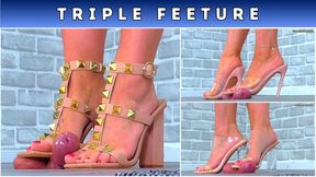Triple Feeture - Smushing Your Cock & Balls Under Three Pairs Of My Worn Vacation Heels (T10) - Leg Cam - Cock Balls Trampling Trample Crush Shoe Heel Giantess CBT Ballbusting Fetish Sandals Dirty Soles