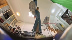 8K VR360 sports shoes trample on human-shaped carpet POV