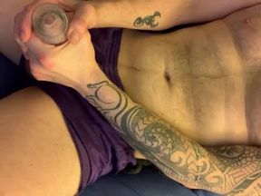 Stud edging in Silk boxers with flesh jack and dildo