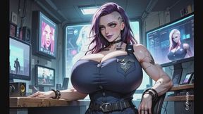 29. Cyberpunk office undress and show their boobs