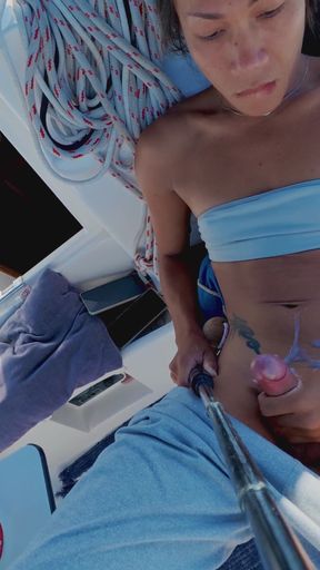 Trans Bigcock cumming a thick and white milk on board.   Clip 2