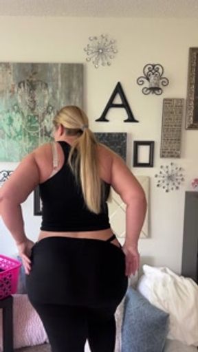 Curvy Thick Blonde Trying on Leggings Haul
