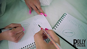 polly petrova was spotted after class drawing naughty with her friend Sandy Cortez and punished PP07