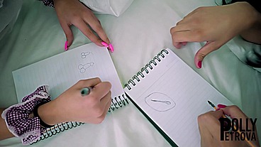 polly petrova was spotted after class drawing naughty with her friend Sandy Cortez and punished PP07