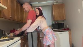 I seduce step-daddy while he s cooking dinner deep throat and fuck him on the floor