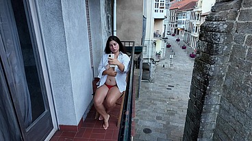 Risky Public Balcony Masturbation of My StepSister!
