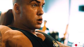 Hardcore dick stroking after a morning workout at the gym by muscular Philippe Massa