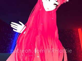 Red Head Neko in Ebony Butt Shorts Undresses Down Haunch High Comics Choker Tail Play POV Lap Dance