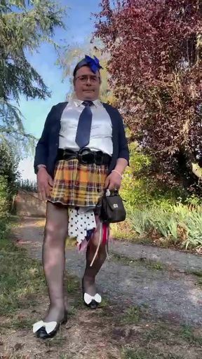 Dressed in a little yellow plaid skirt for a night out