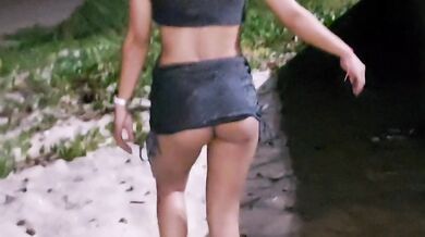 Little Typhany flashes bare pussy in mini skirt no panties