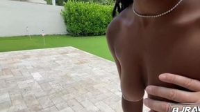 Petite Hazel Grace gives a BBBJ on her porch