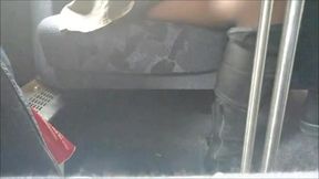 Pantyhose upskirt under table in train