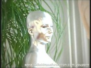 Naked Petra completly painted in silver