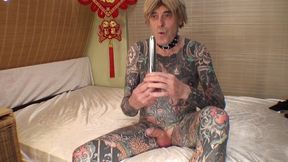 stark naked tattooed male sex worker leeharper pinnomen from copenhagen, must have his tight tattoo boy asshole penetrated - balls deep - again and again and again - by the long scary silver dildo !