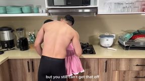 Busty Brunette Housewife Fucked in the Kitchen