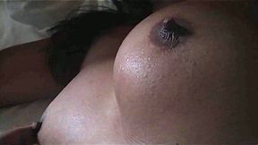 Playing with my dark skinned wife's perfect tits and meaty pussy