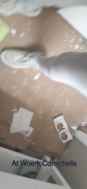 At Work Cdmichelle Sanding Drywall Before Doing Drywall Repair Wearing Sexy Garter Stspes Liingerie & Sexy Dress