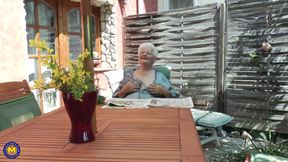 Horny Old Grandma Vera Fingers Her Unshaved Pussy Outside