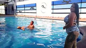 Chubby Latina MILF gets fucked in public pool