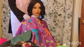 Emma the barberette colorful cape modeling season