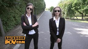 Hot cop gets double-teamed by two anal-hussy cops in POV